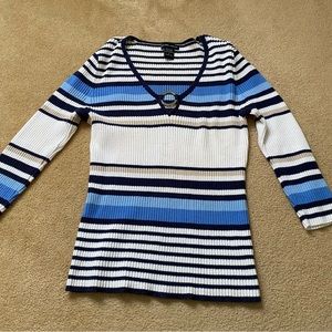 New York & Company blue & white stripe 3/4 length sleeve sweater